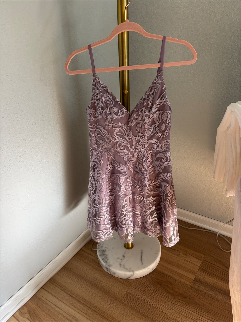 Women's Lace Shimmer Lavender Mini Dress